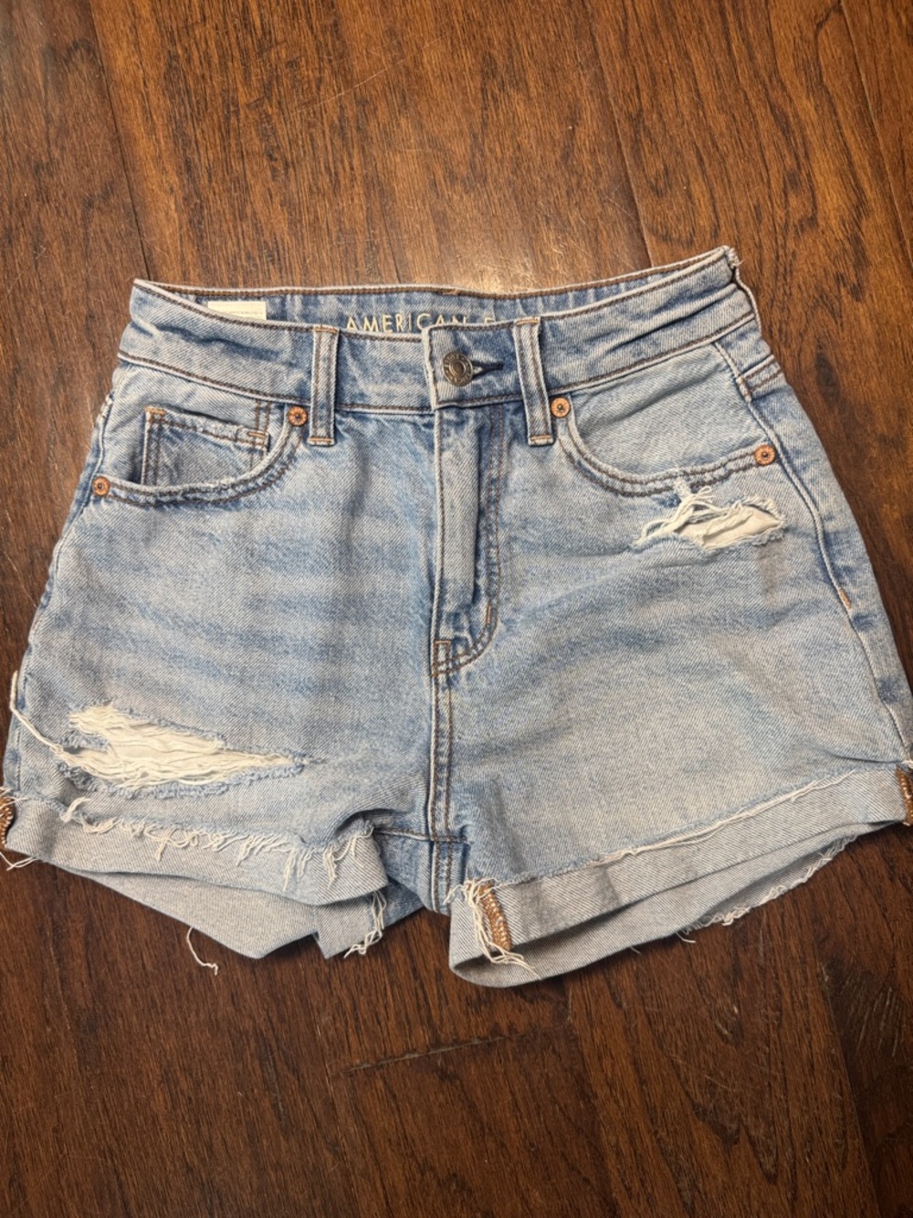 American Eagle Outfitters Light Blue Distressed Denim Shorts
